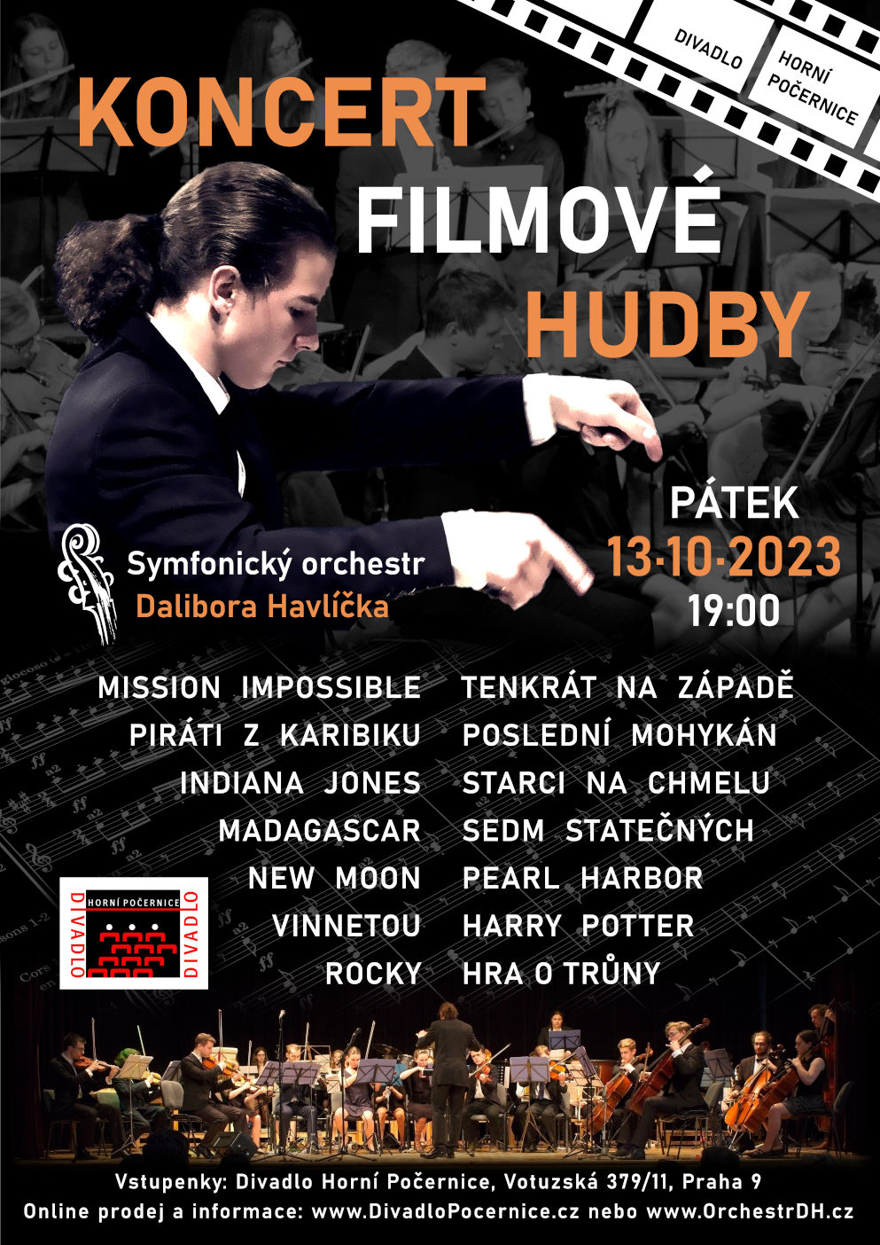 Koncert filmové hudby -Divadlo Horní Počernice, Votuzská 379, Praha 20